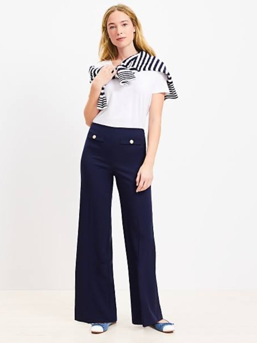 NWT Loft Button Trim Wide Leg Pants in Twill